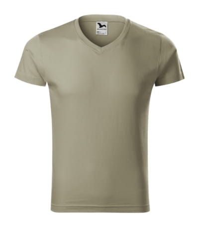 Slim Fit V-neck 146 Koszulka męska jasny khaki