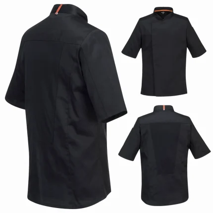 Kurtka kucharska Portwest MeshAir Pro Stretch z krótkim rękawem czarna C746