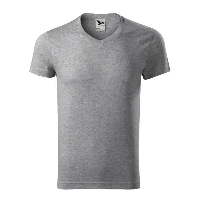 T-shirt męski slim fit V-neck Malfini 146 ciemnoszary melanż - obrazek 2
