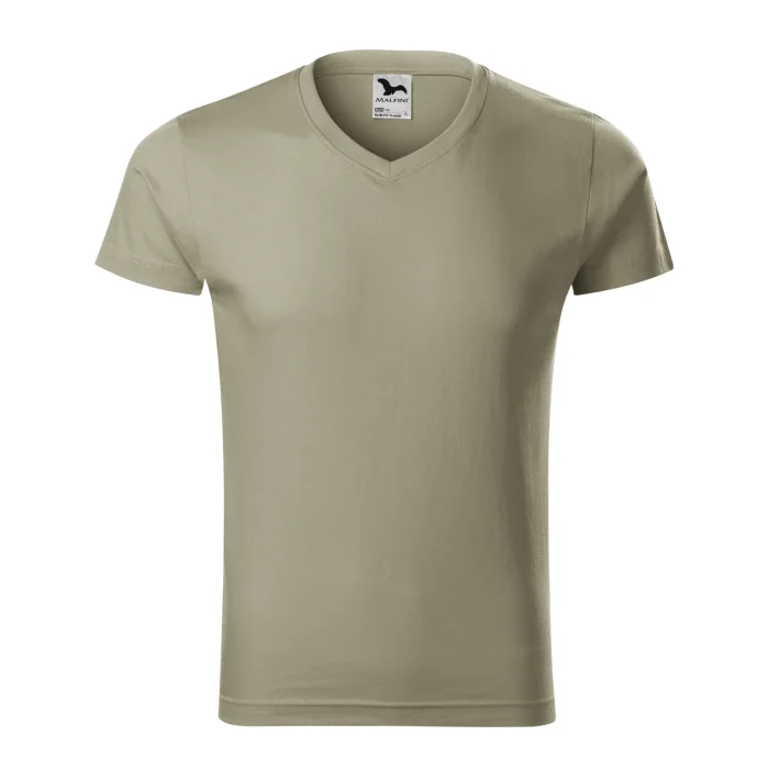 T-shirt męski slim fit V-neck Malfini 146 jasny khaki - obrazek 2