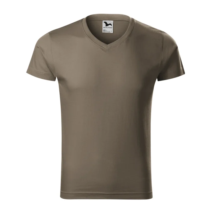 T-shirt męski slim fit V-neck Malfini 146 army - obrazek 2