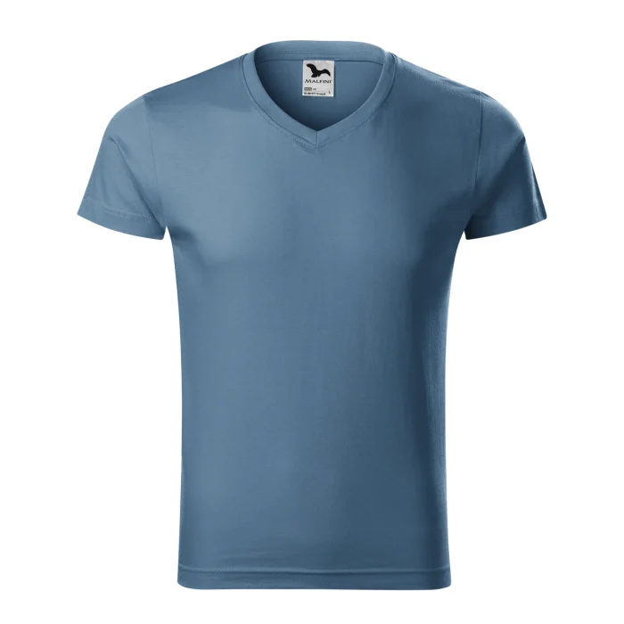 T-shirt męski slim fit V-neck Malfini 146 denim - obrazek 2