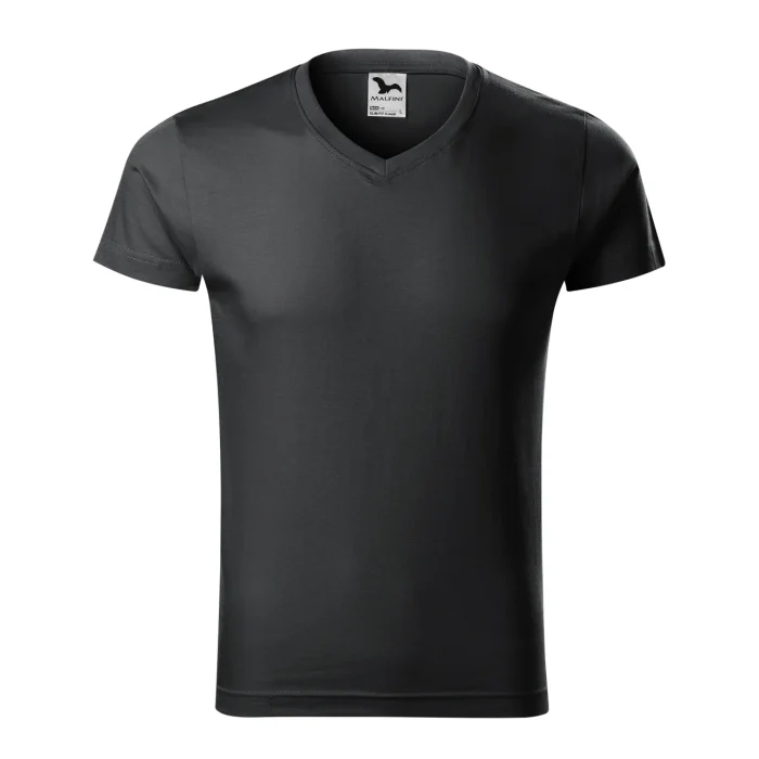 T-shirt męski slim fit V-neck Malfini 146 ebony grey - obrazek 2