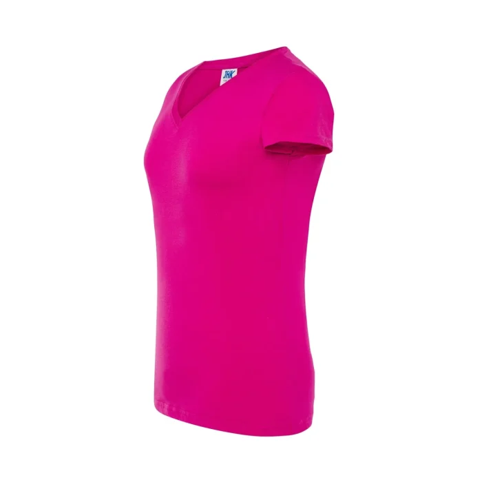 T-shirt damski JHK TSRLCMFP V-neck fuksjowy - obrazek 3