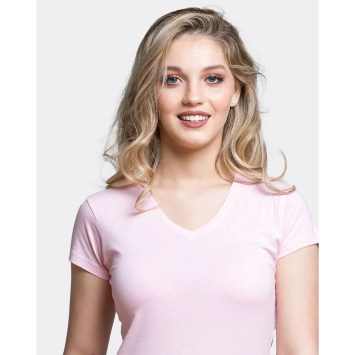 T-shirt damski JHK TSRLCMFP V-neck różowy - obrazek 2