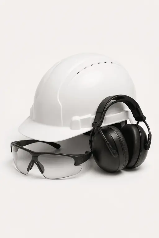 Kask, okulary i ochronniki słuchu