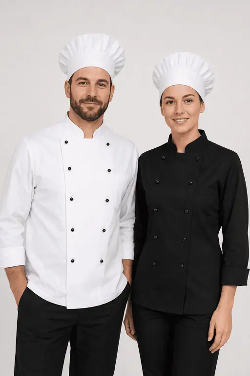 Kucharz i kucharka w odzieży gastronomicznej