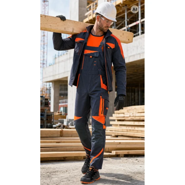 Spodnie ogrodniczki robocze Sara Workwear NEOFLEX czarno-pomarańczowe - obrazek 4