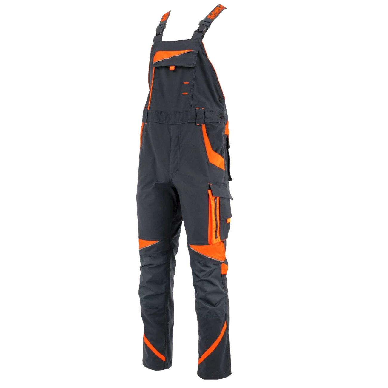 ogrodniczki-neoflex-org-1 Spodnie ogrodniczki robocze Sara Workwear NEOFLEX czarno-pomarańczowe - obrazek 1
